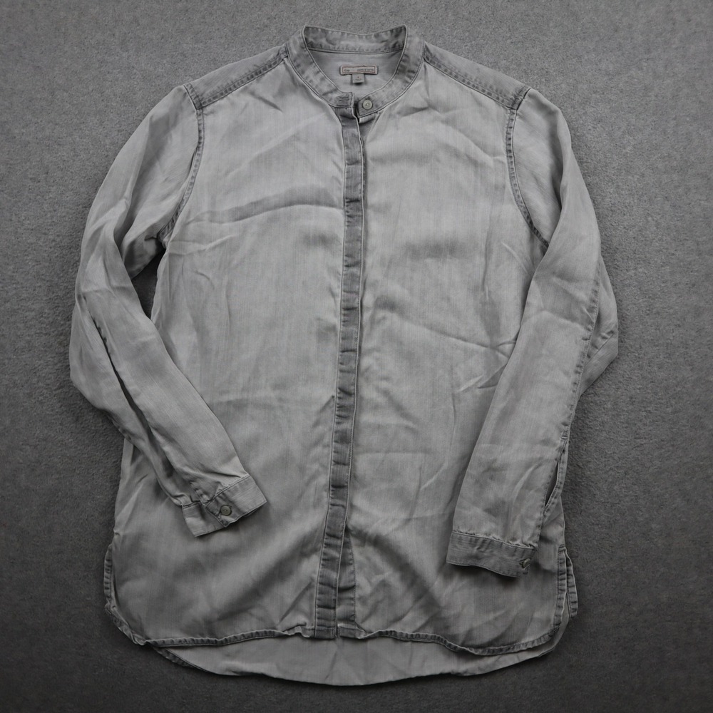 Gap Shirt Womens Small Band Collar Tencel Lyocell Gray Long Sleeve Button Down
